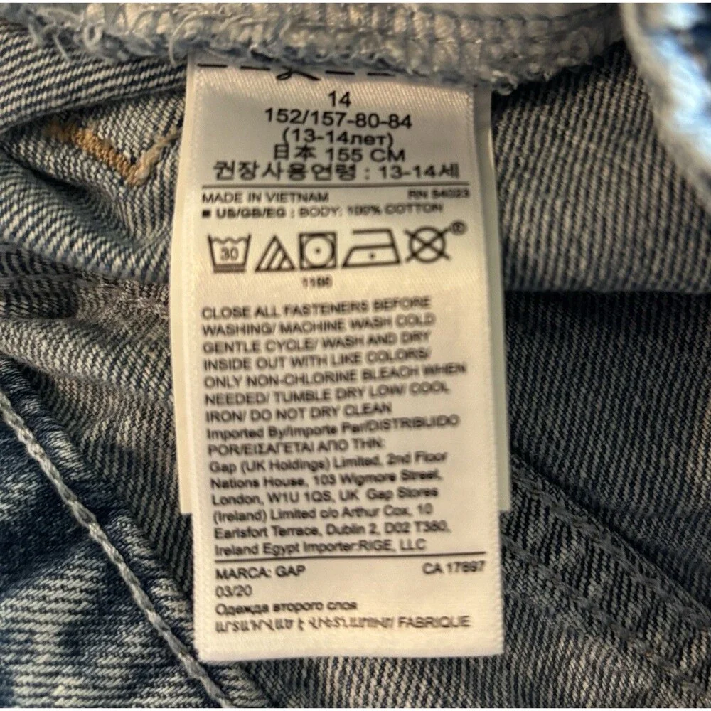 Gap Girls High Rise Adjustable Waist Denim Shorts Distressed Frayed Hem Size 14